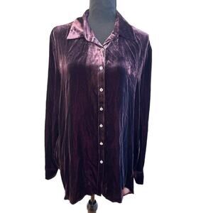 Sundance Button Front Velvet Blouse Womens L Silk Dark Purple Dark Feminine Goth